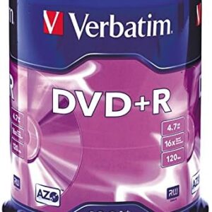 Verbatim DVD+R Blank Discs AZO Dye 4.7GB 16X Recordable Disc - 100 Discs Spindle,Silver